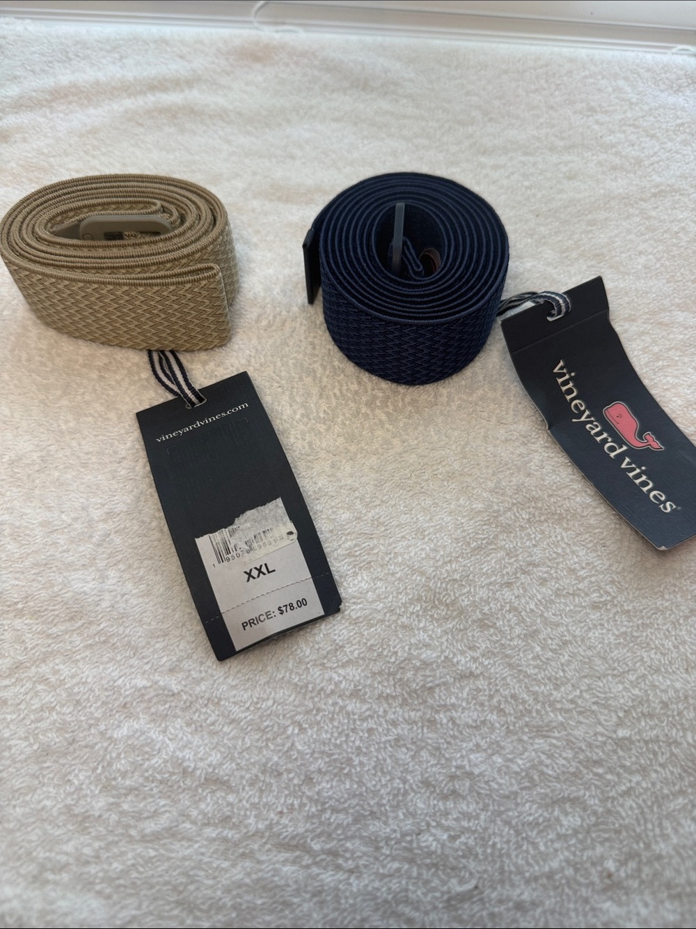 (2) Vineyard Vines Men's Elastic Belts - Navy and Tan